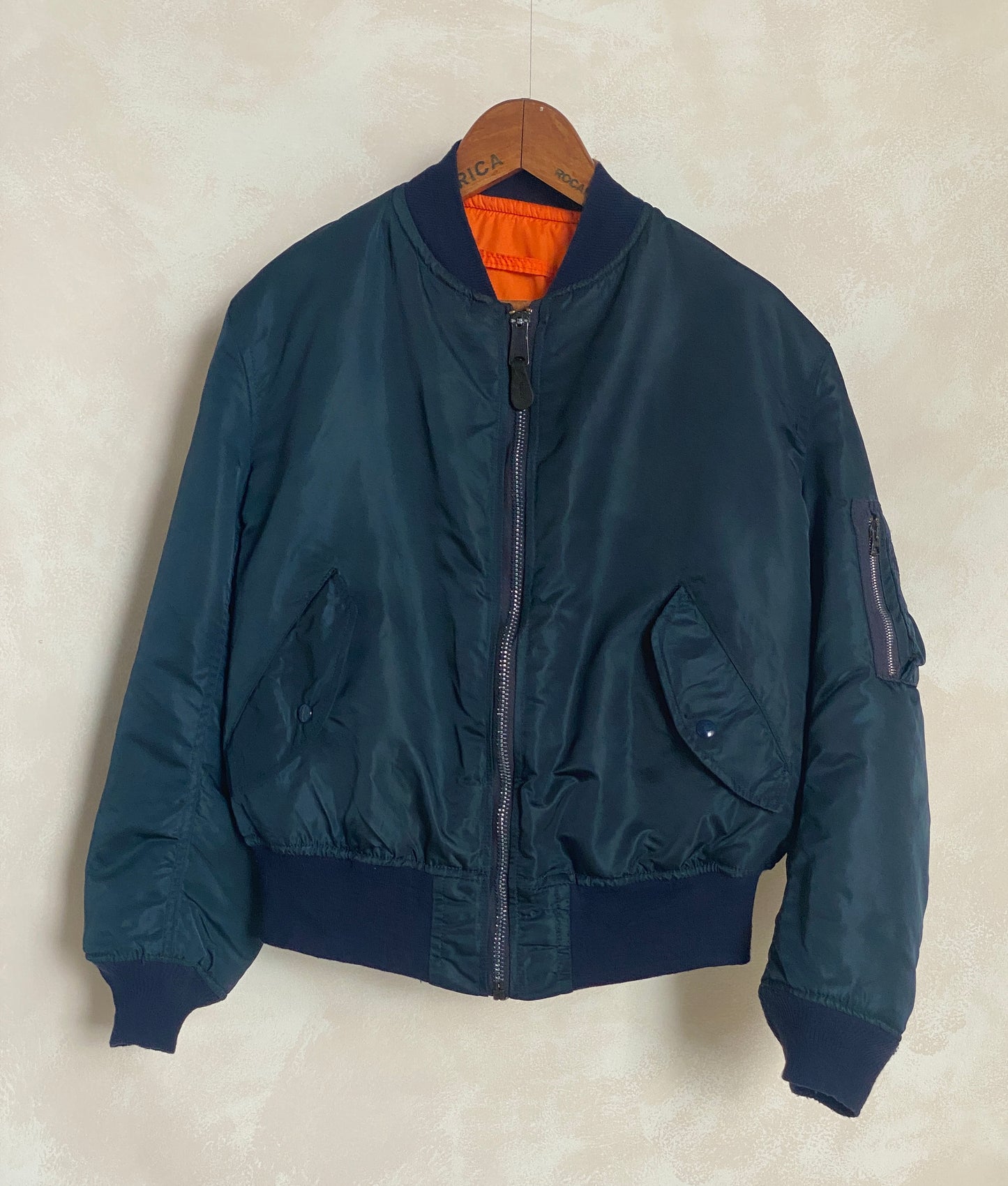 Large. Alpha Industries Blue Bomber jacket MA1 flyer jacket Made in USA