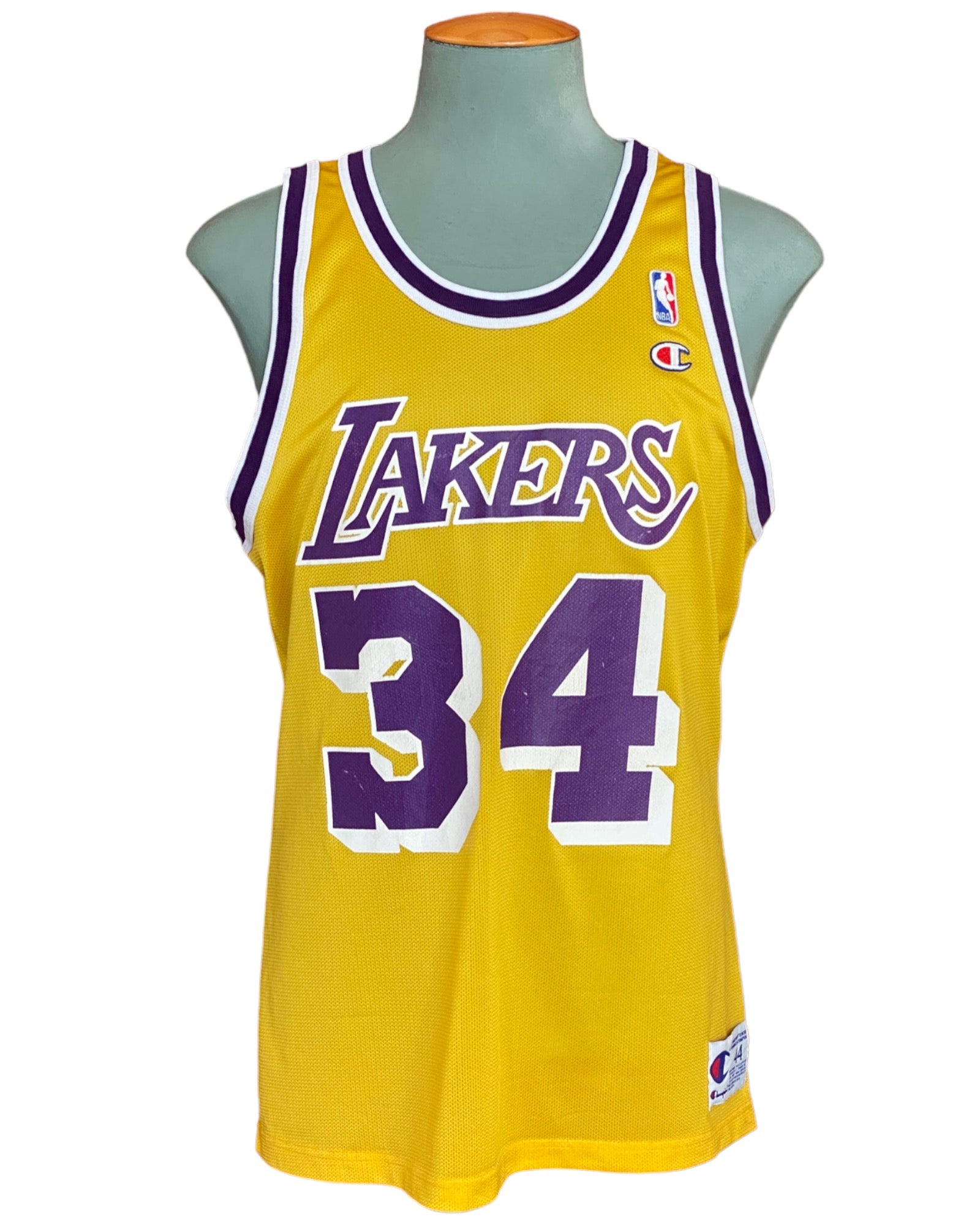 Vintage NBA Champion jersey LA Lakers with player O'Neal #34, size 44 - front view.