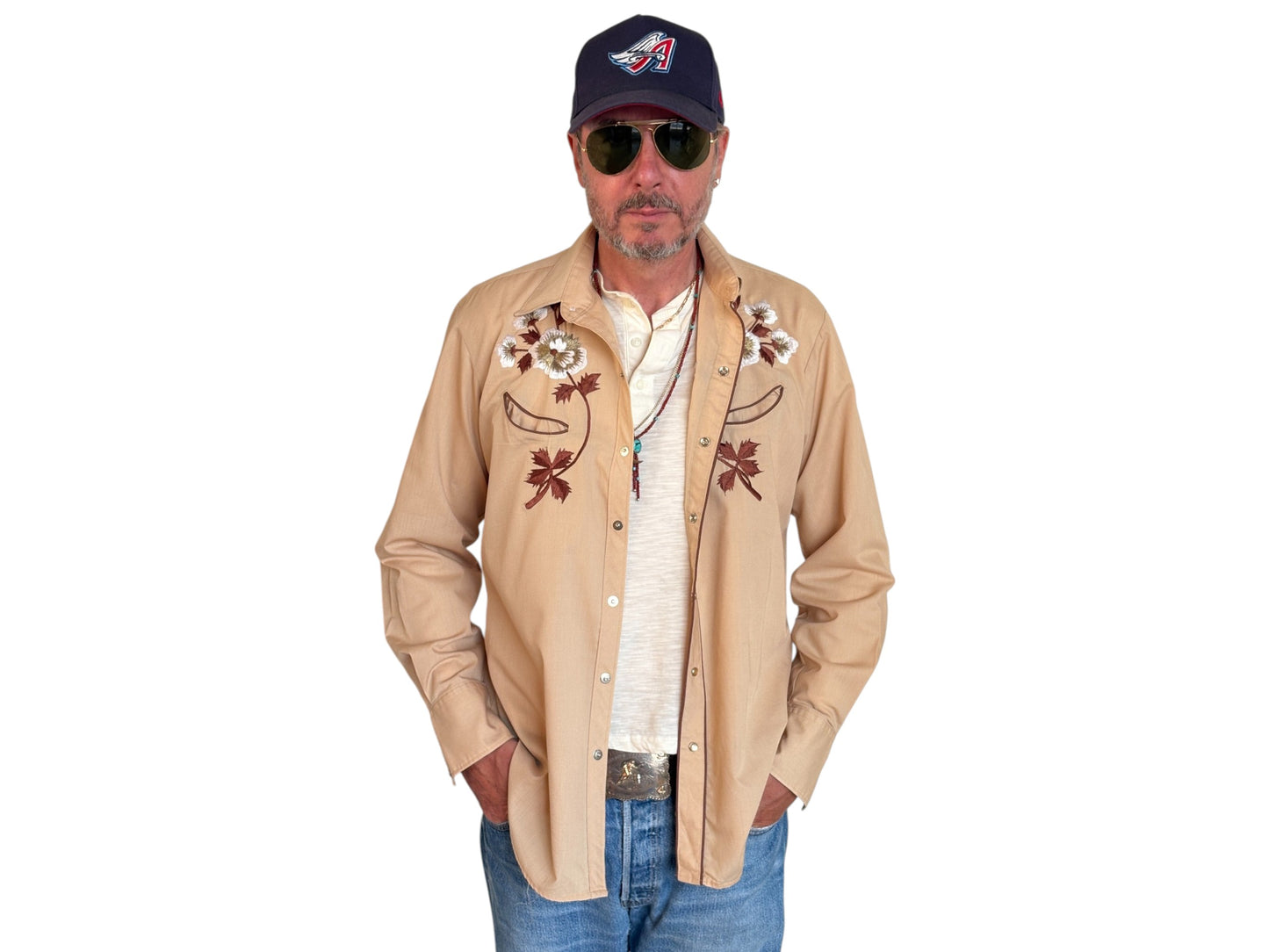 Size M. Authentic 70’s H Kenny Rogers embroidered shirt Western Shirt