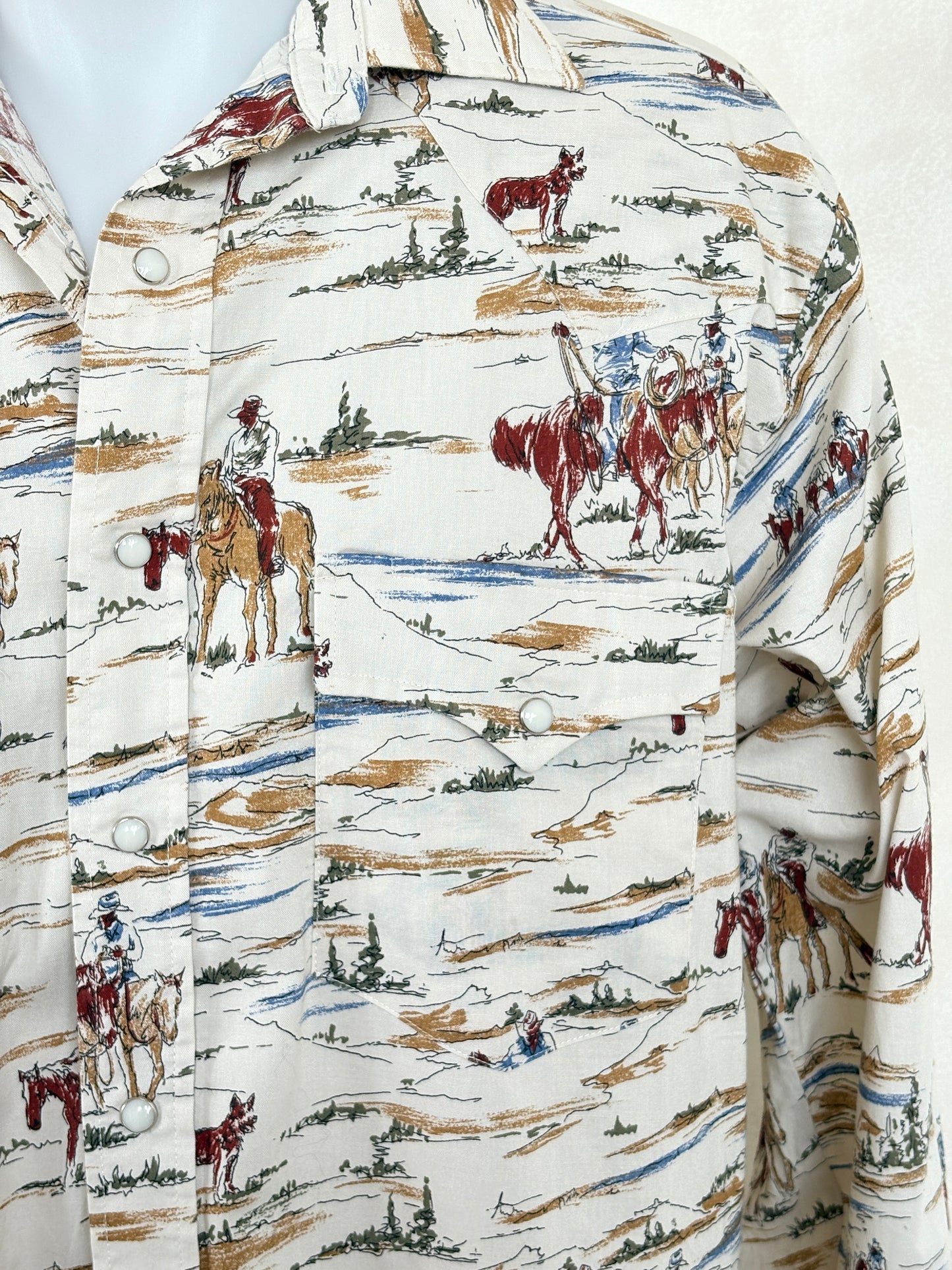 Size M. Authentic Vintage 80’s  Western scenic print Shirt.