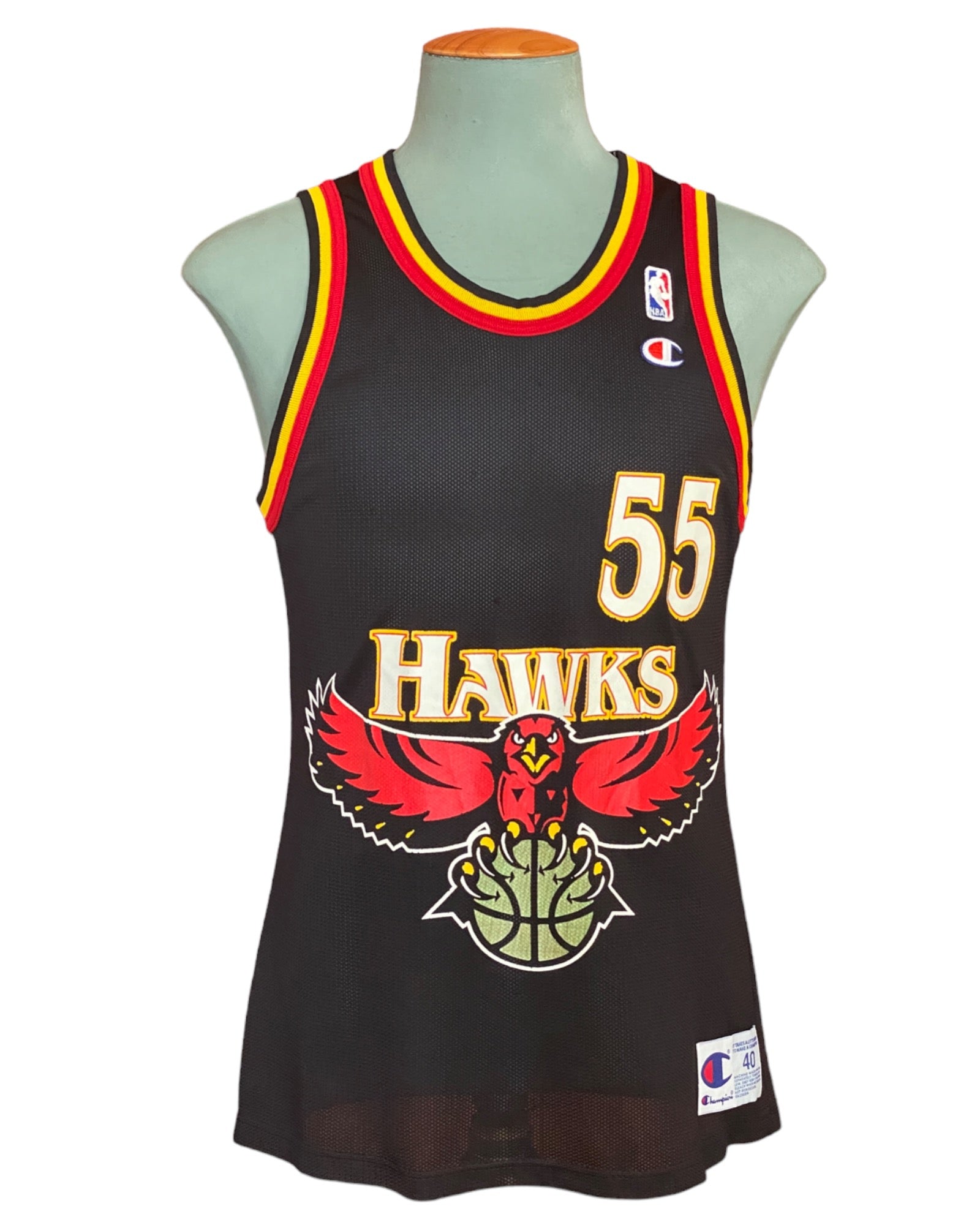 Authentic 90s Vintage NBA Jersey - #55 Dikembe Mutombo Hawks - Size 40, Made by Champion