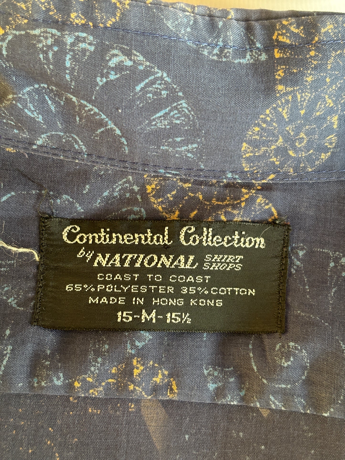 Size M. Vintage 70’s Blue Patterned Shirt – Long Sleeve – Retro Geometric Festival Shirt