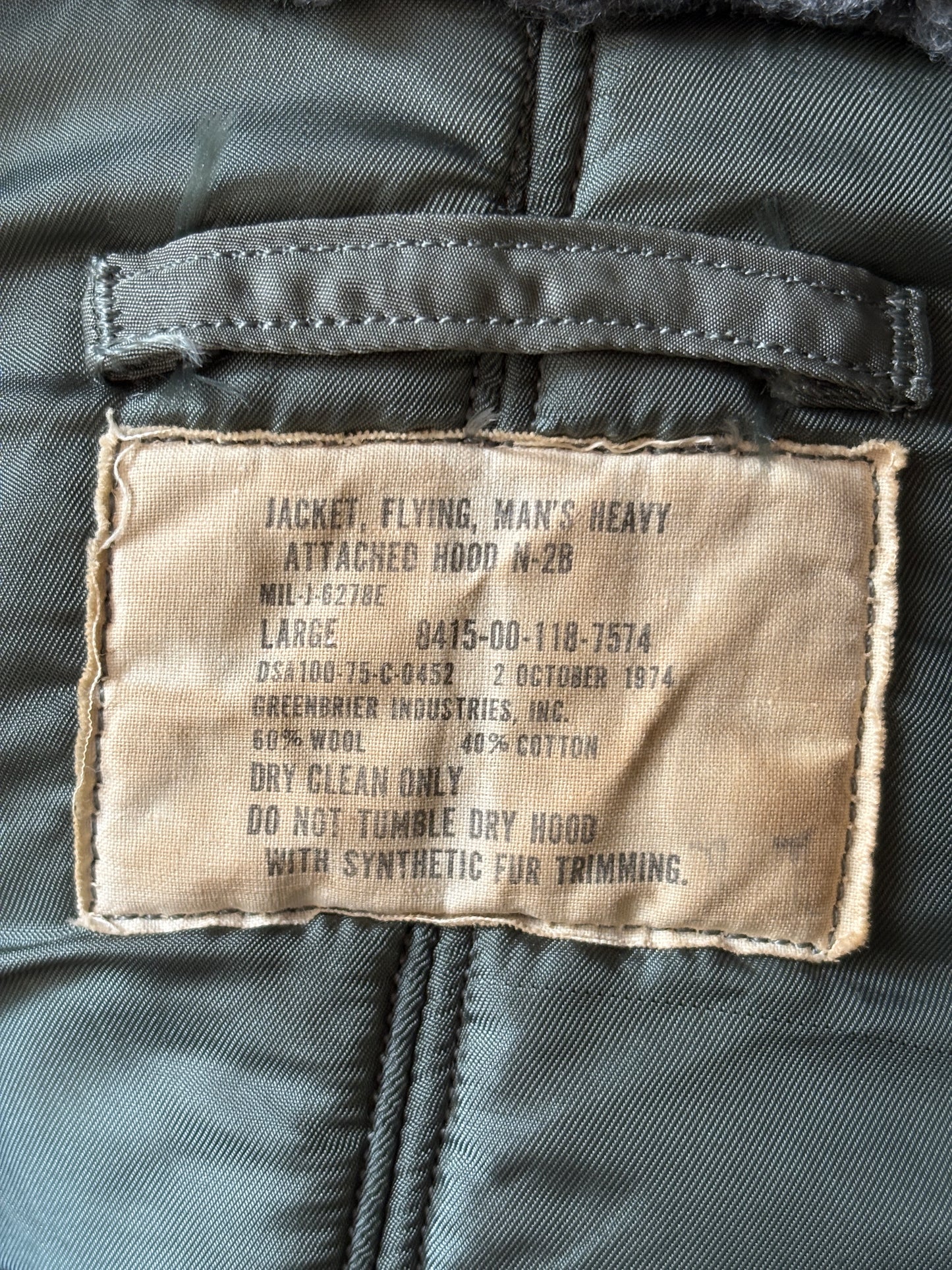 Large.  Authentic US Air Force vintage N-2B extreme cold weather Flyer Jacket