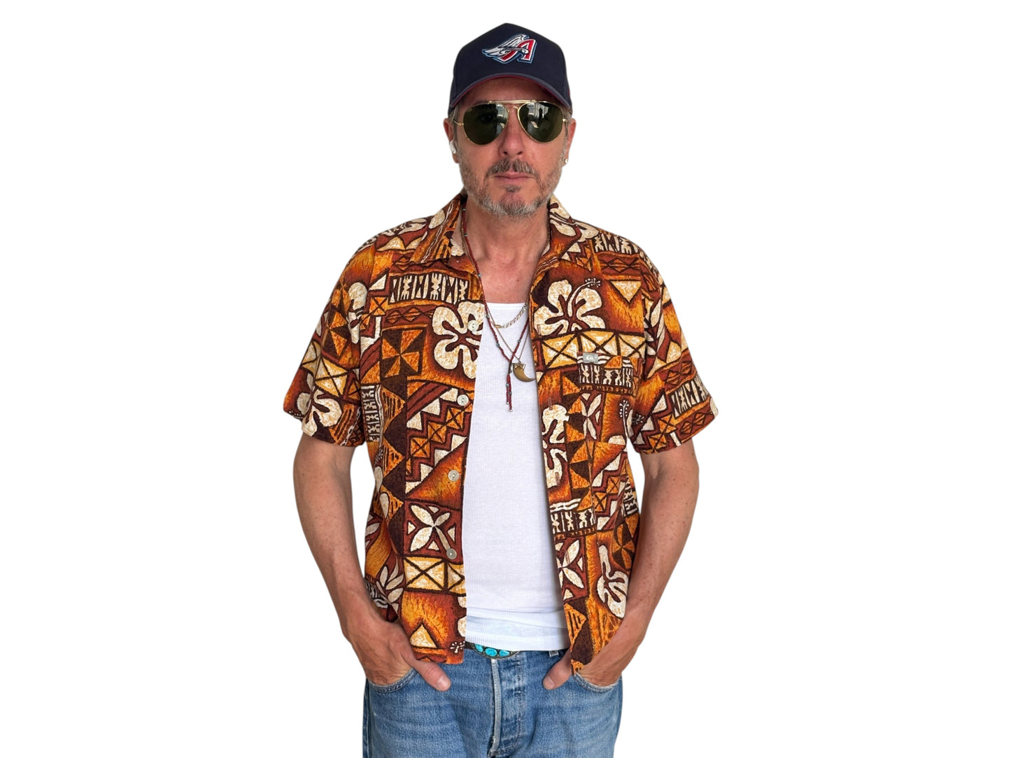 Medium Size Vintage 90s Hawaiian Barkcloth Cotton Shirt by Quicksilver - Surfing Collectible