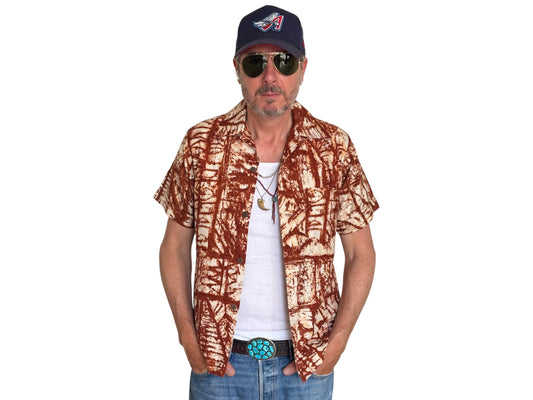 Small. Vintage 70s Hawaiian Barkcloth cotton shirt