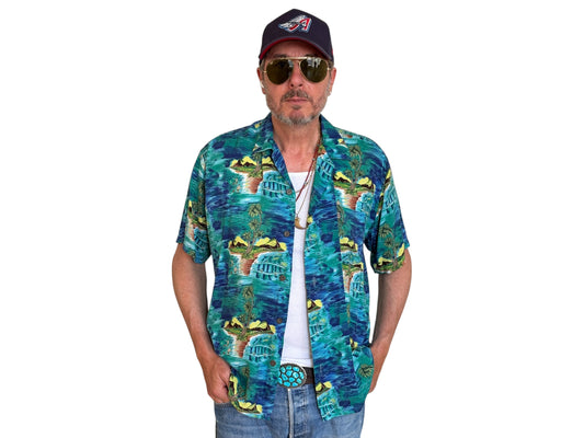 Vintage 90s Hawaiian Rayon Shirt by Ocean Current | Size Medium