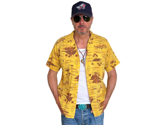 Vintage 60s Hawaiian Yellow By Impala Cotton Shirt - Size M | Retro Style
