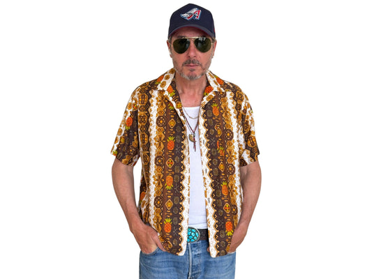 Med. Vintage 70s Hawaiian satin cotton shirt