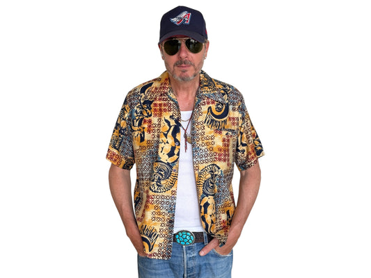 Med. Vintage 70s Hawaiian satin cotton shirt