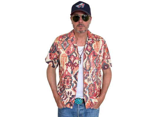Medium Size Vintage 70s Hawaiian Barkcloth Cotton Shirt - Island Collectible
