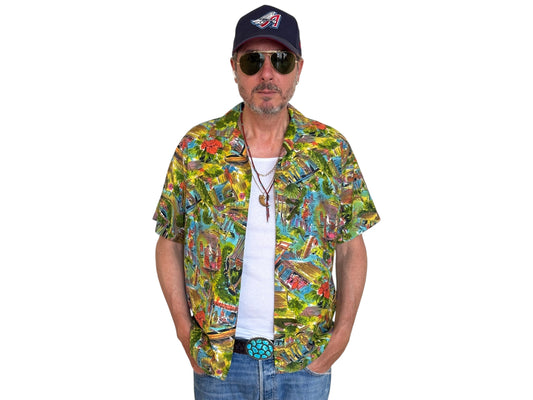 Medium Size Vintage 60s Hawaiian Satin Cotton Shirt, Made in Hawaii for Diamond Head - Island Collectible