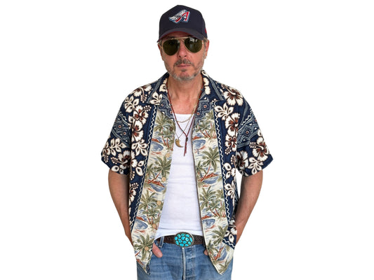 Large Vintage 90s Hawaiian Barkcloth Cotton Shirt Made in USA