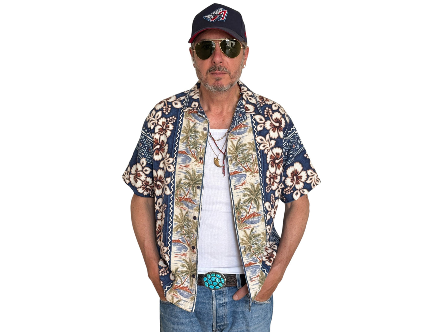 Large. Vintage 90s Hawaiian Barkcloth cotton shirt