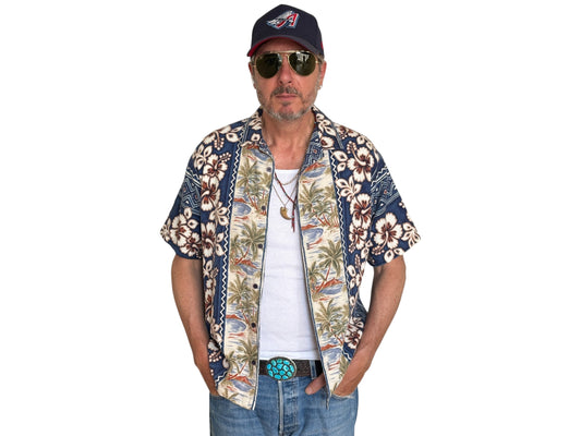 Large. Vintage 90s Hawaiian Barkcloth cotton shirt
