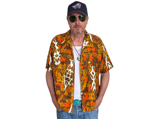 XLarge . Vintage 70s Hawaiian cotton shirt Made by Kauai