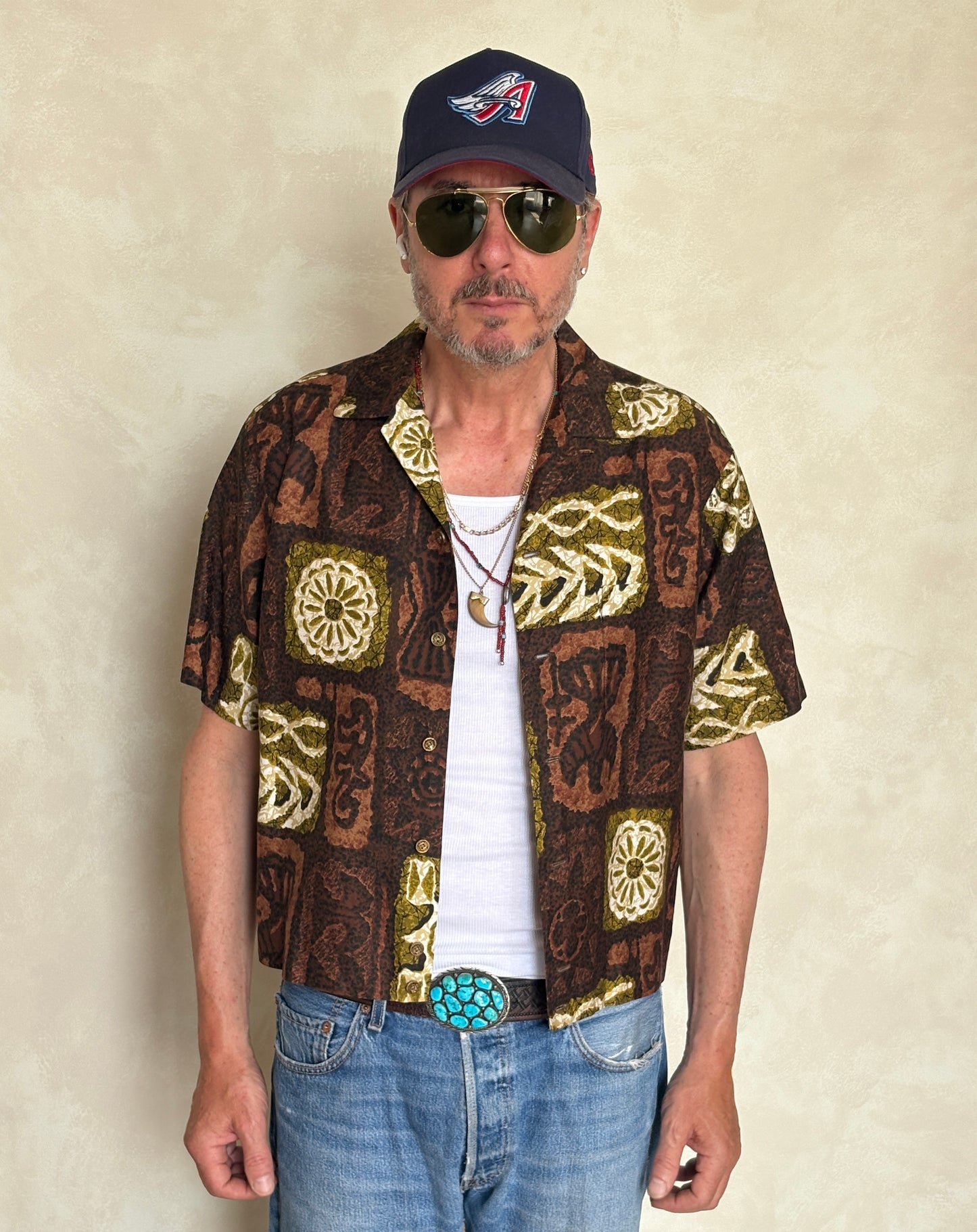 Large . Vintage 60s Hawaiian satin cotton shirt Made in Hawaii