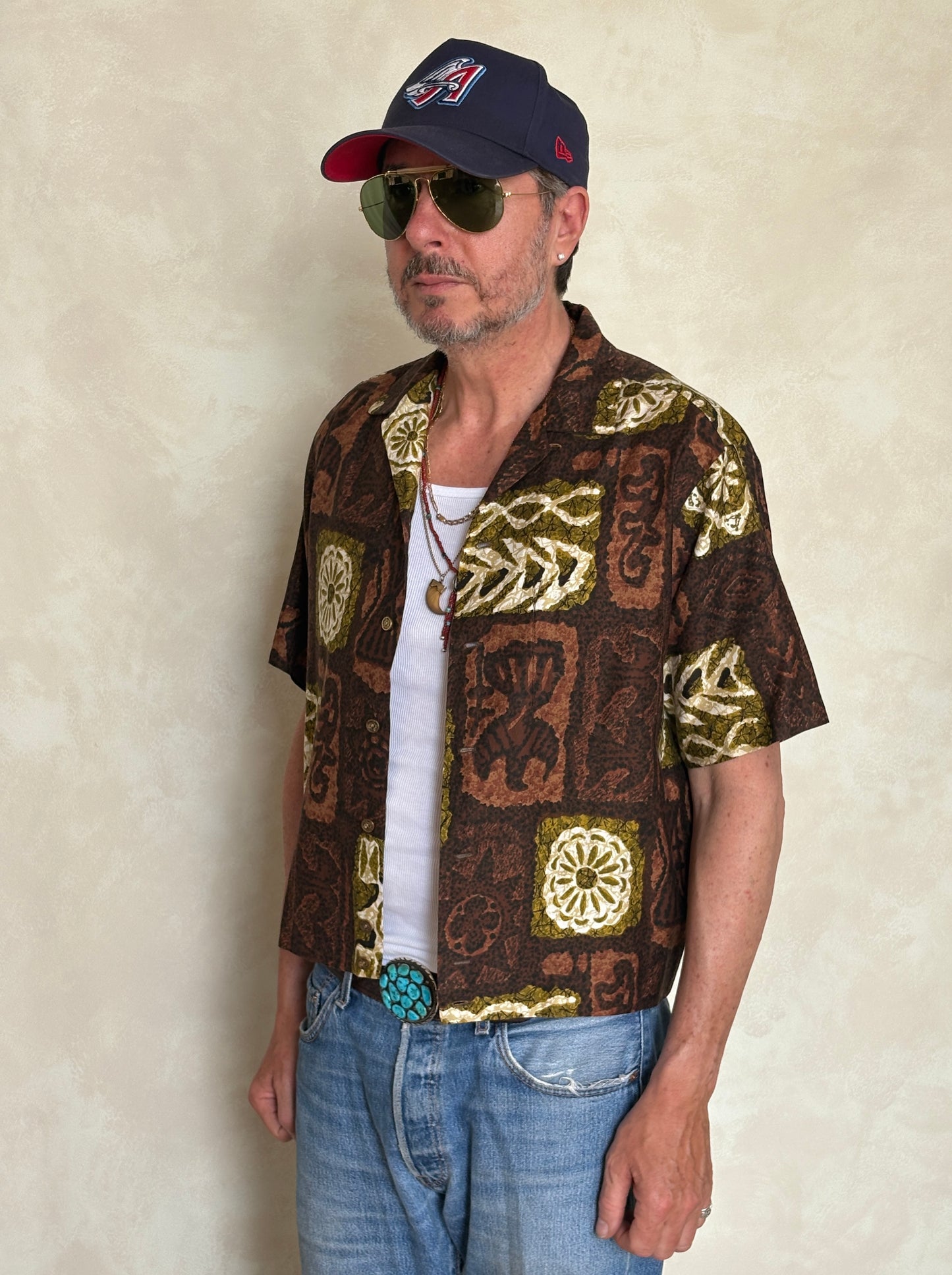 Large . Vintage 60s Hawaiian satin cotton shirt Made in Hawaii