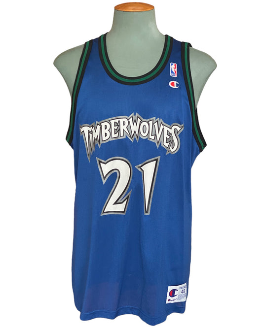 Vintage 90s Timberwolves Garnett #21 NBA Jersey - Size 48 | Made by Champion