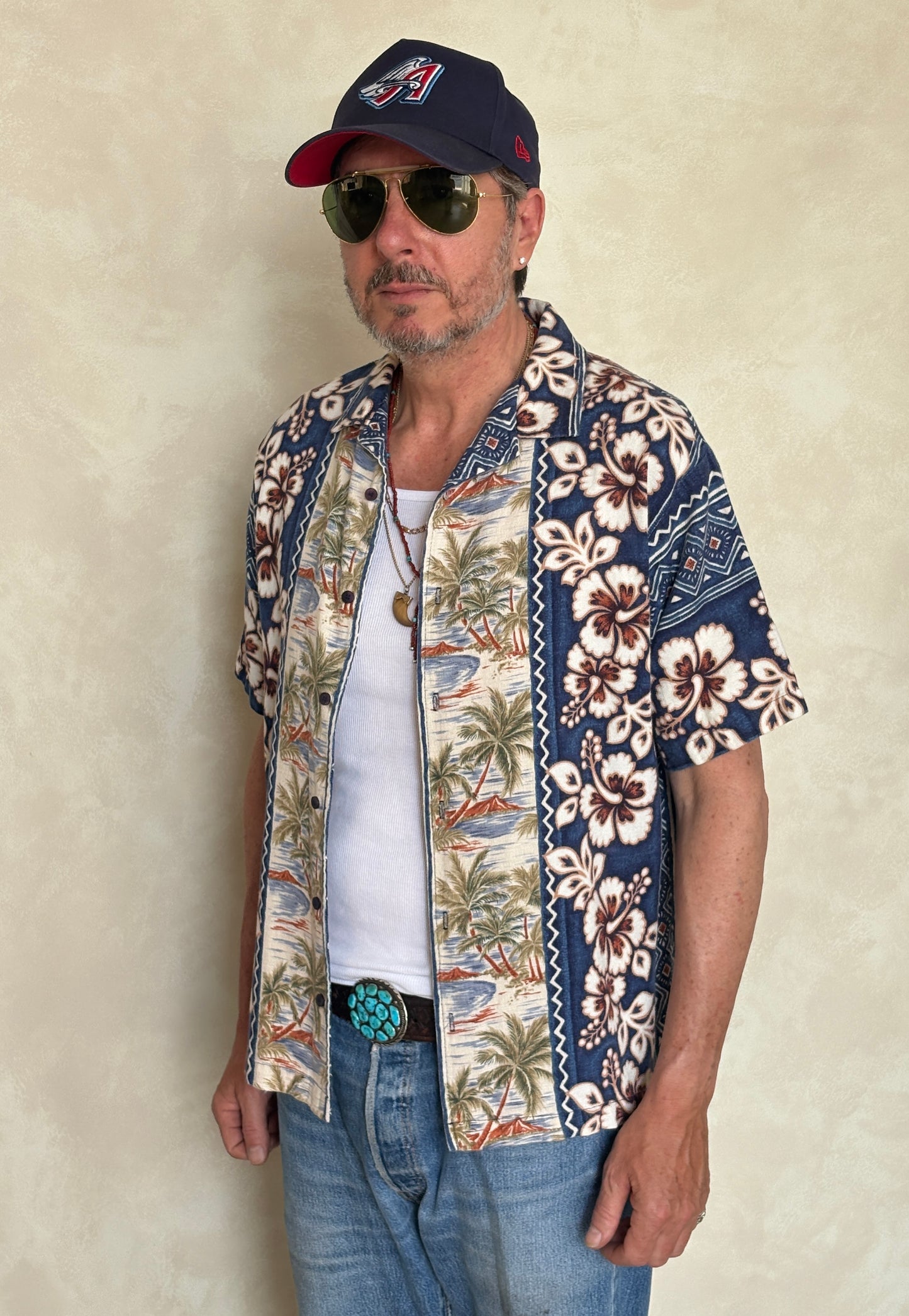 Large. Vintage 90s Hawaiian Barkcloth cotton shirt