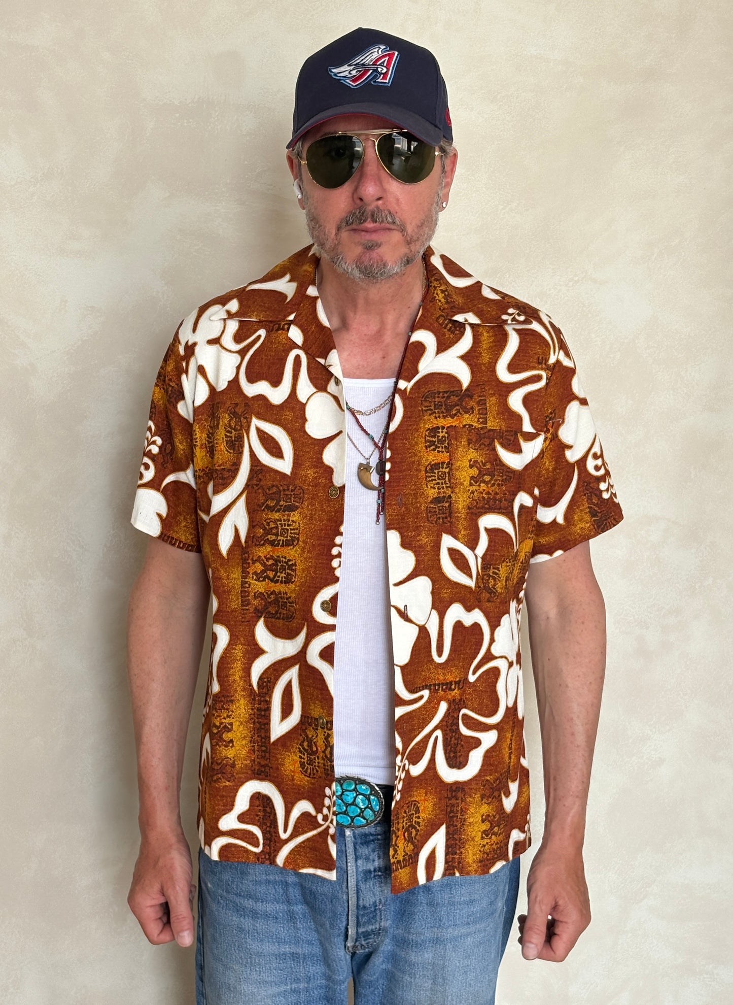 Vintage 60s Hawaiian Cotton Shirt Made in Hawaii | Size Medium