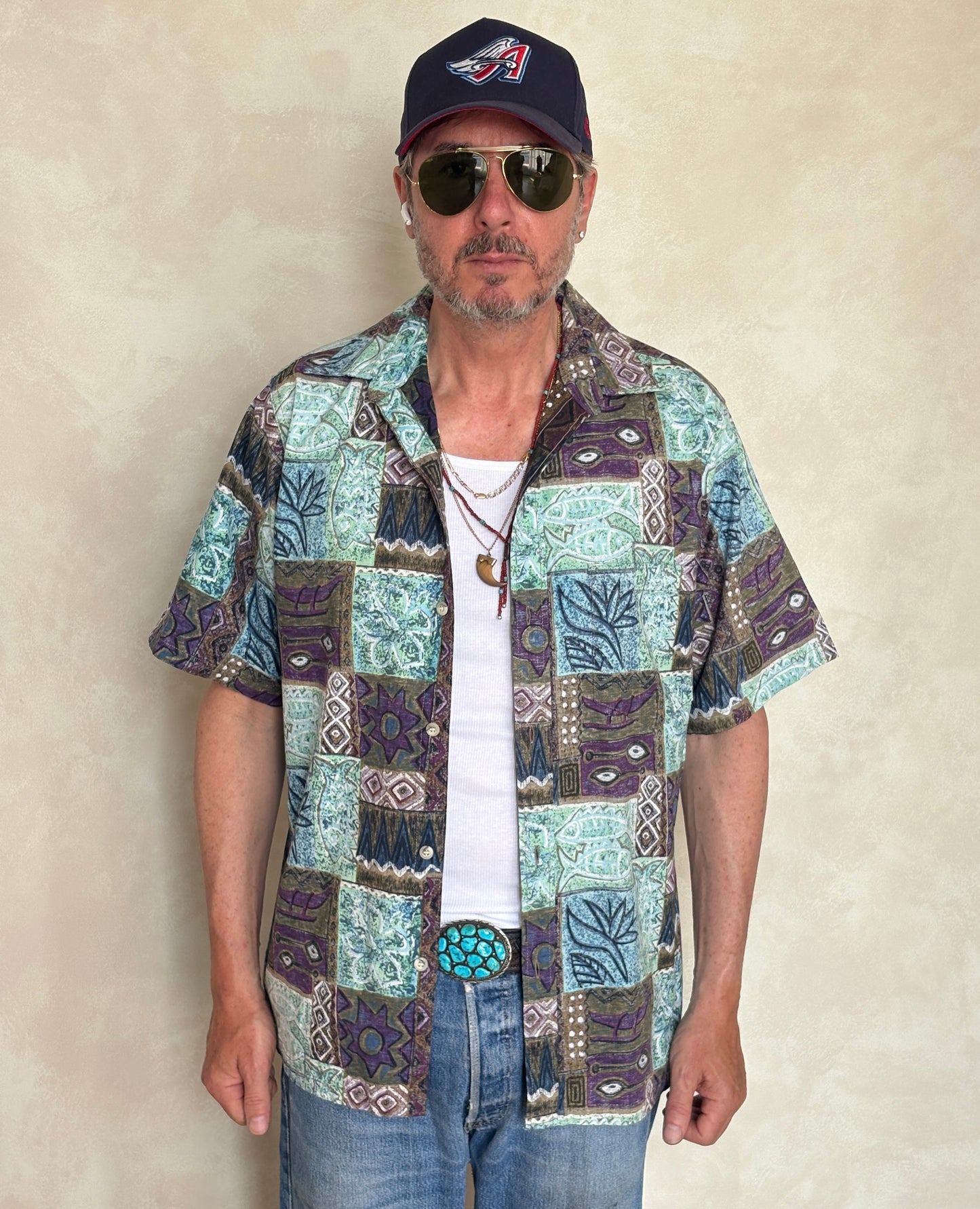 Vintage 60s Hawaiian Cotton Shirt - Size L, Made in USA by Go Bearfoot