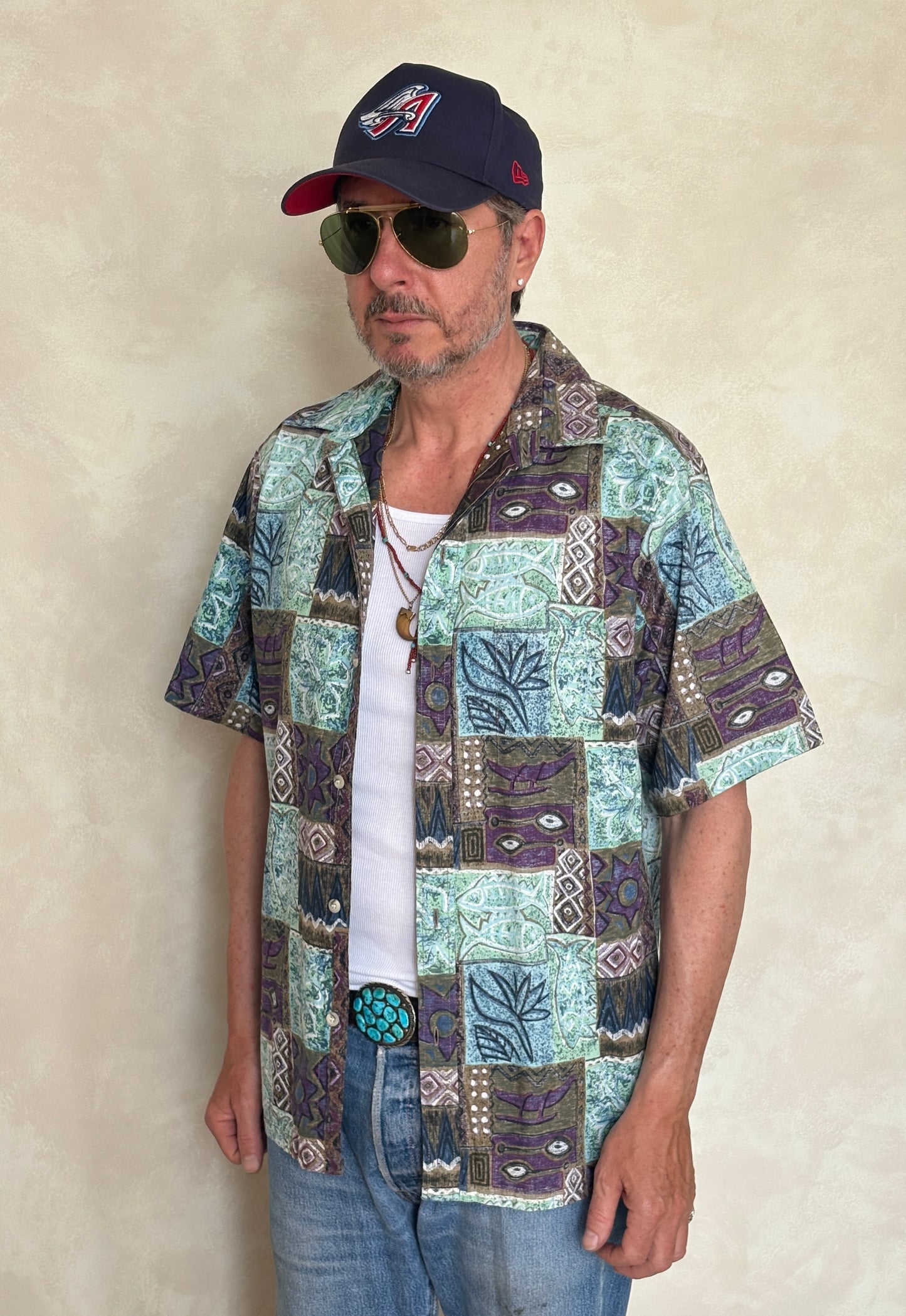 Vintage 60s Hawaiian Cotton Shirt - Size L, Made in USA by Go Bearfoot
