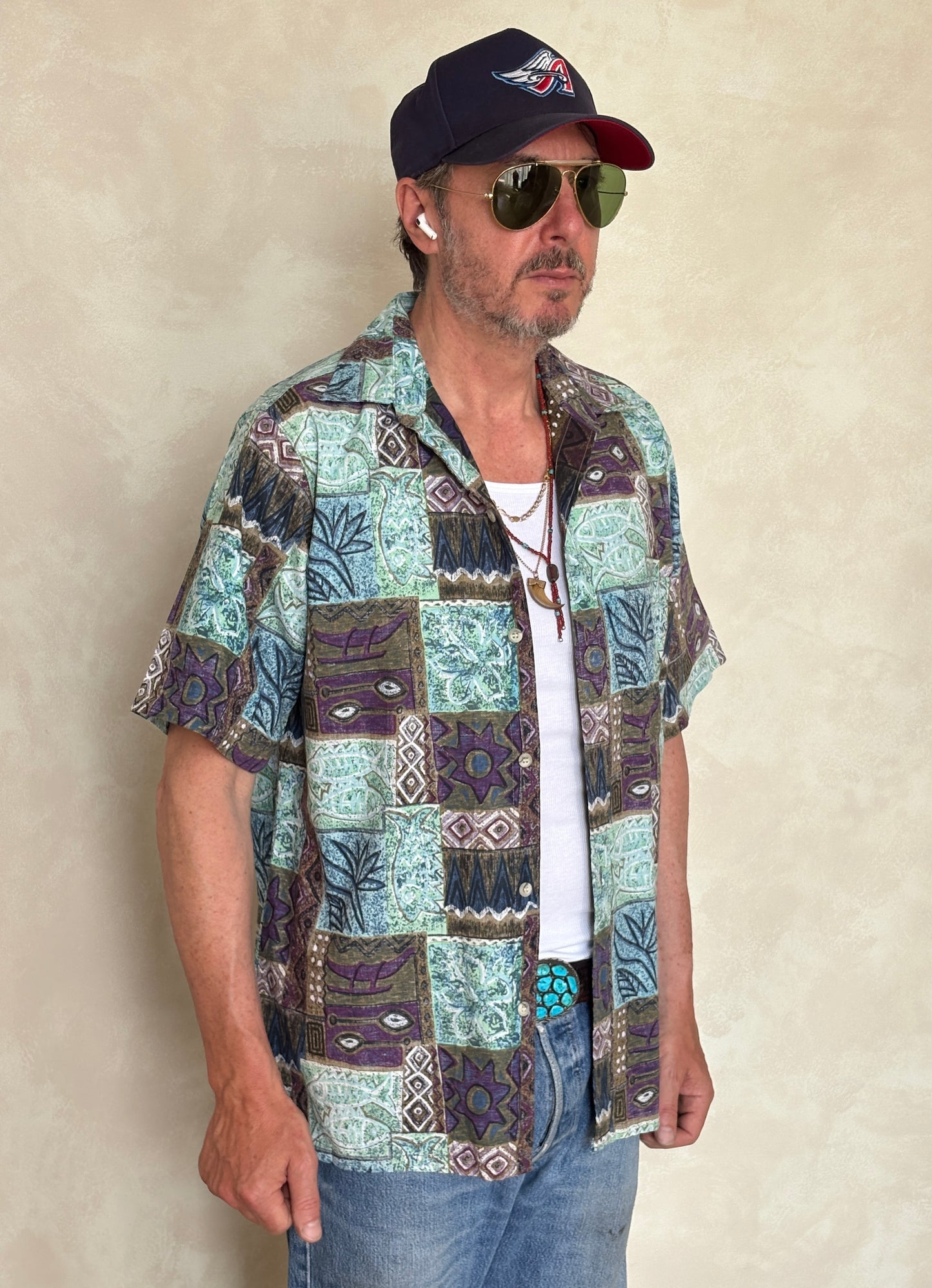 Vintage 60s Hawaiian Cotton Shirt - Size L, Made in USA by Go Bearfoot