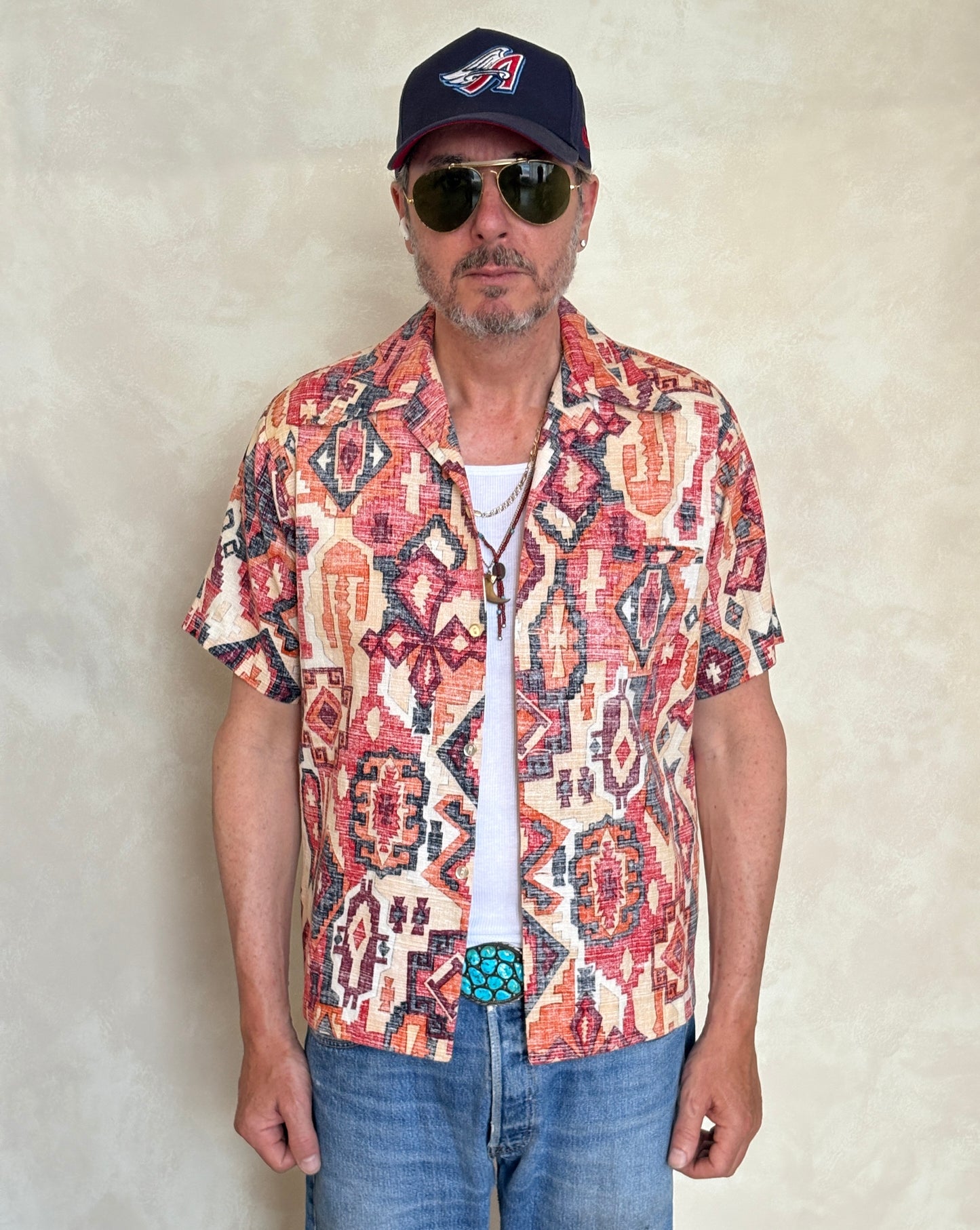 Medium Size Vintage 70s Hawaiian Barkcloth Cotton Shirt - Island Collectible