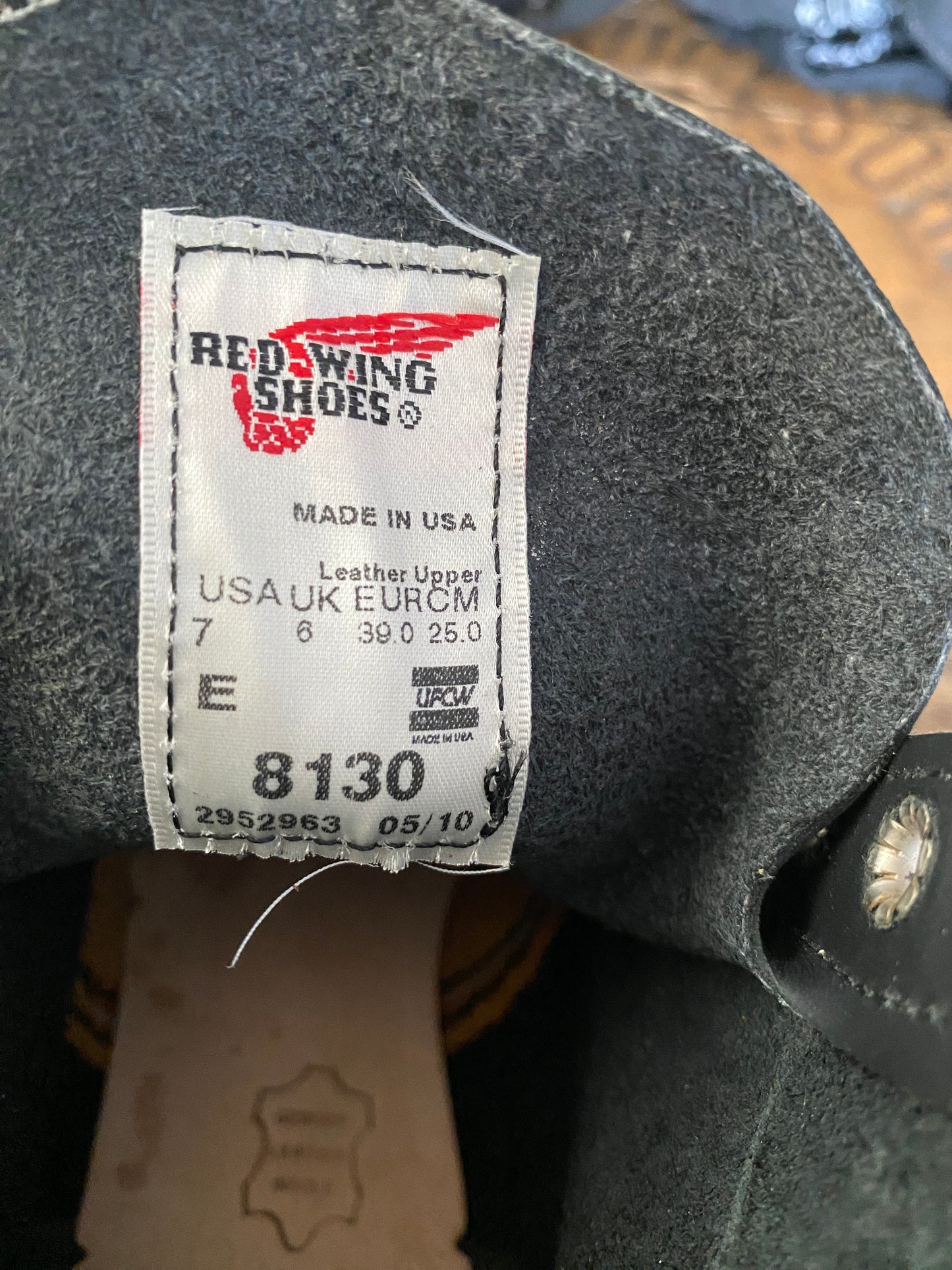 Red Wing 8130 Moc Toe Black Boots, size 7E (39 Euro) - front view. Made in USA. Factory seconds.