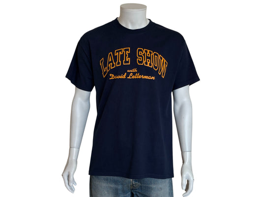 Vintage 90s Late Show with David Letterman tee – classic TV nostalgia in bold collegiate style. Large