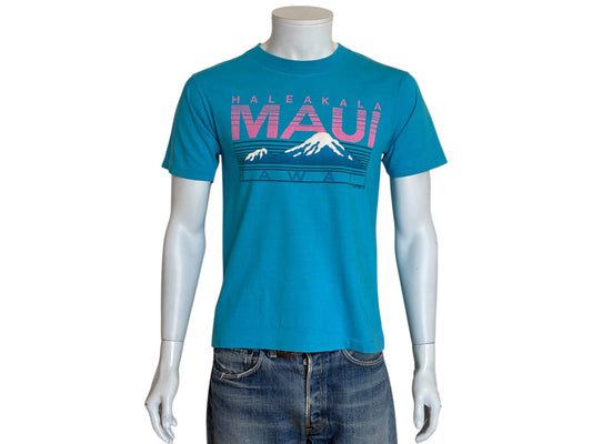 Vintage 90s Haleakala Maui Hawaii T-Shirt – Blue & Pink Tourist Tee Made in USA   – Size M