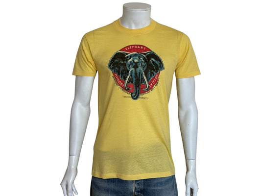 Vintage Elephant Memory Systems tee – rare 80s computer supply promo with classic nerd humor. Med