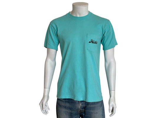 Vintage Hobie Cat sailing tee – vibrant 80s beach scene with colorful catamarans. Large