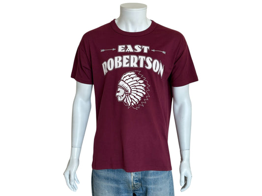 Vintage East Robertson T-Shirt Maroon Native Graphic 90s High School Spirit Tee Arrows & Headdress Print. Large