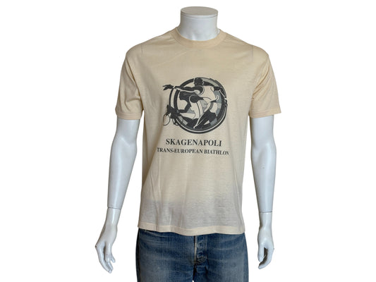 Vintage 1990 Skagenapoli Trans-European Biathlon T-Shirt – Denmark to Italy Route Map Tee. Large