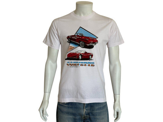 Vintage 80s Corvette T-Shirt — Classic American Sports Car Graphic Tee — Chevrolet Licensed — White Single Stitch USA Made — Size M