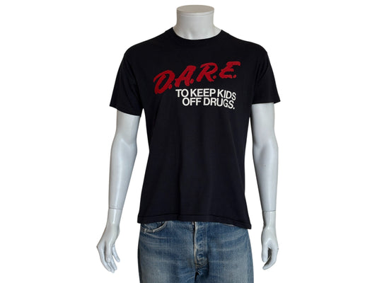 Vintage 80s D.A.R.E. T-Shirt 90s Black “To Keep Kids Off Drugs” Anti-Drug Program Tee Bold Red White Graphic. Large