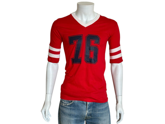 Vintage 70s  Playboy 76 Jersey T-Shirt Red 70s Style Football Tee – Med