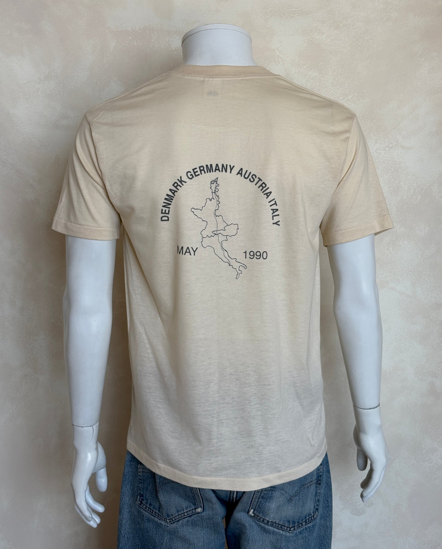 Vintage 1990 Skagenapoli Trans-European Biathlon T-Shirt – Denmark to Italy Route Map Tee. Large