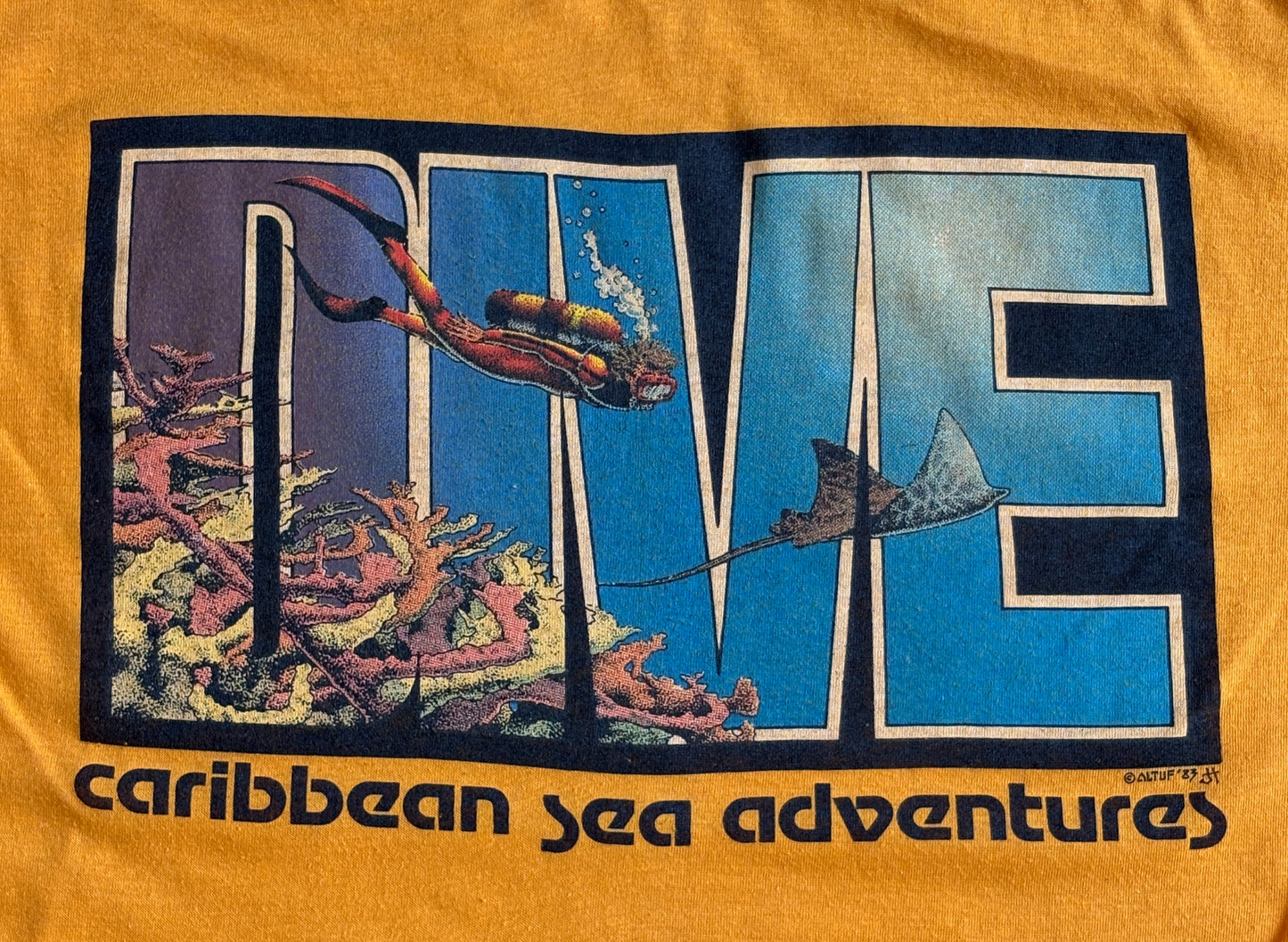 Vintage 83s Dive Caribbean Sea Adventures T-Shirt St. Croix USVI Scuba Tee .size L