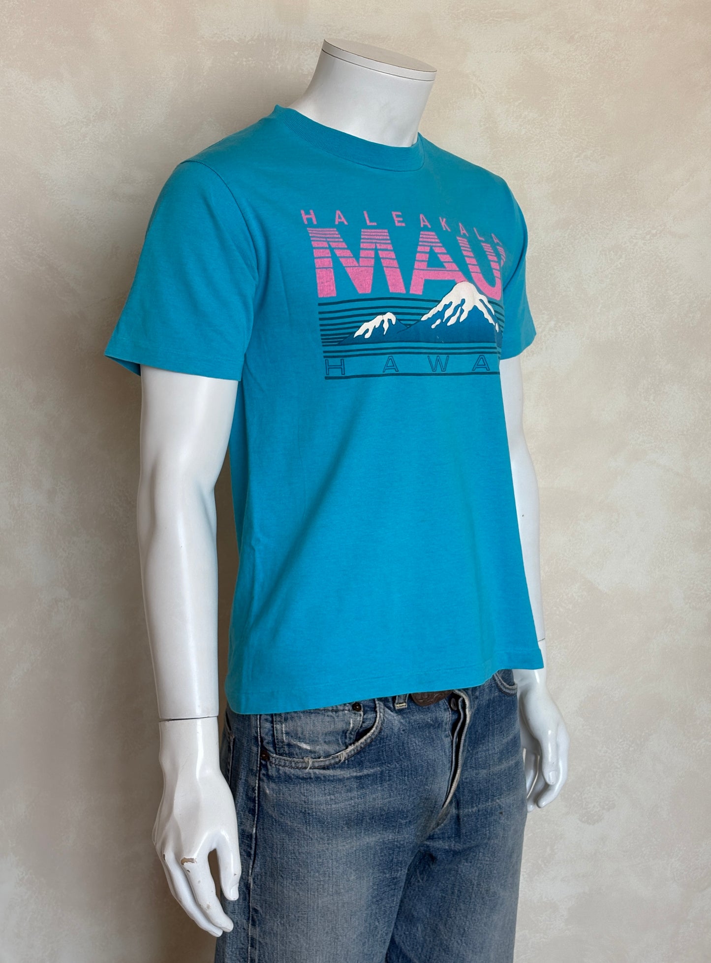 Vintage 90s Haleakala Maui Hawaii T-Shirt – Blue & Pink Tourist Tee Made in USA   – Size M