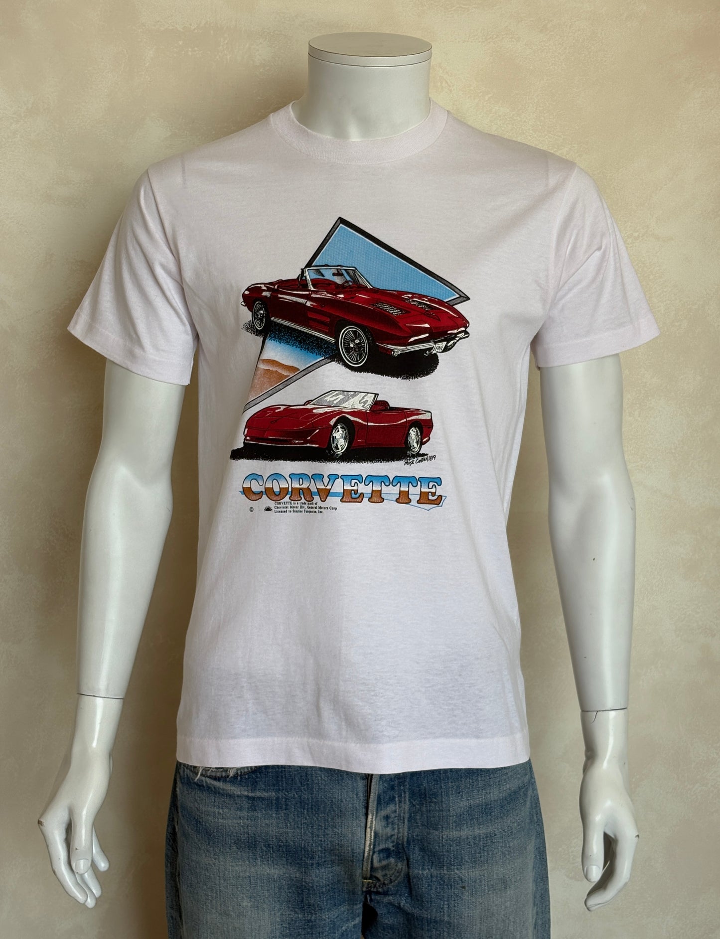 Vintage 80s Corvette T-Shirt — Classic American Sports Car Graphic Tee — Chevrolet Licensed — White Single Stitch USA Made — Size M