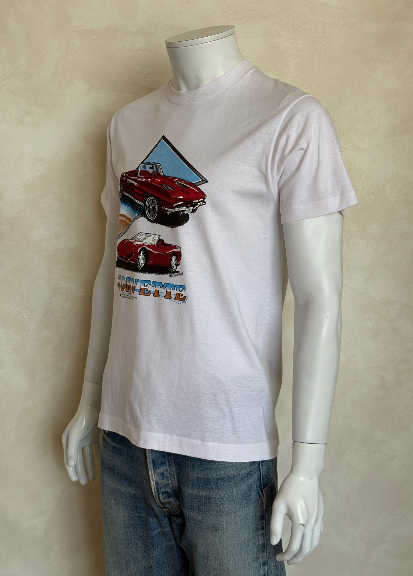 Vintage 80s Corvette T-Shirt — Classic American Sports Car Graphic Tee — Chevrolet Licensed — White Single Stitch USA Made — Size M