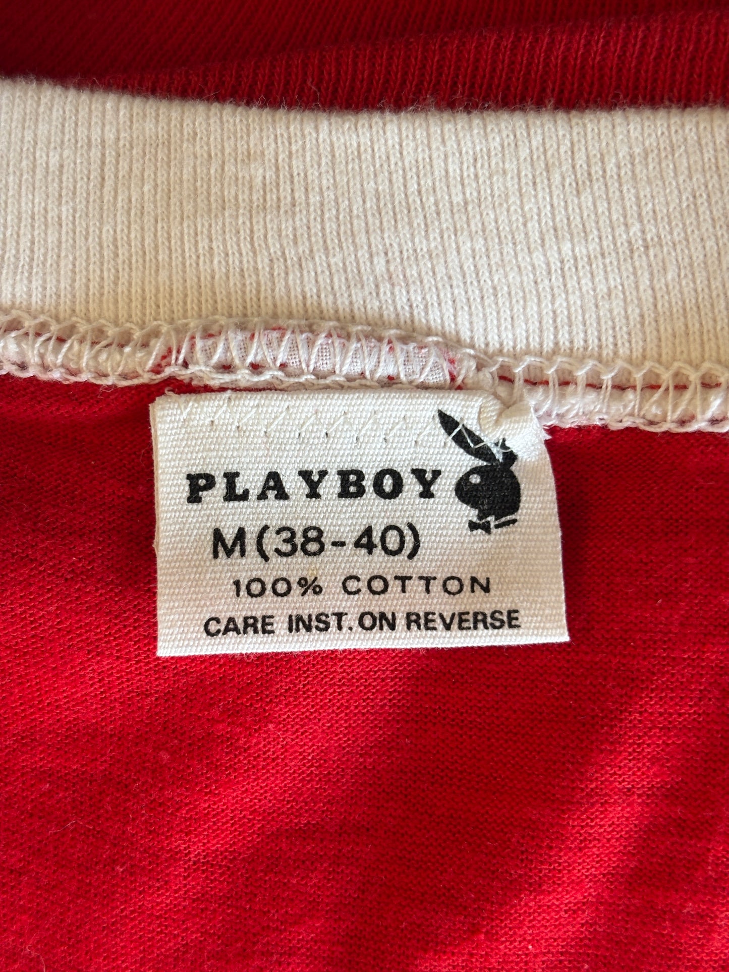 Vintage 70s  Playboy 76 Jersey T-Shirt Red 70s Style Football Tee – Med
