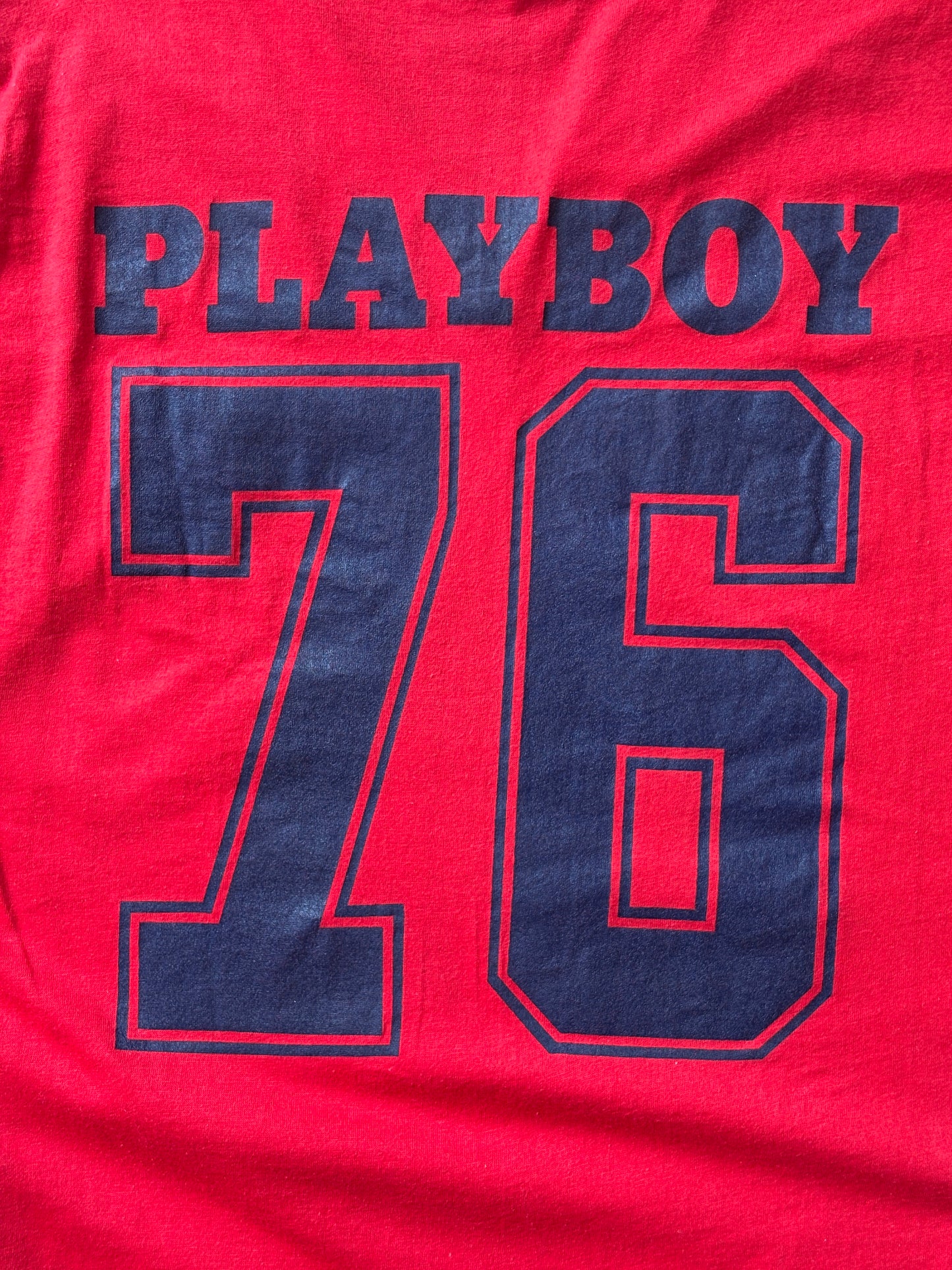Vintage 70s  Playboy 76 Jersey T-Shirt Red 70s Style Football Tee – Med