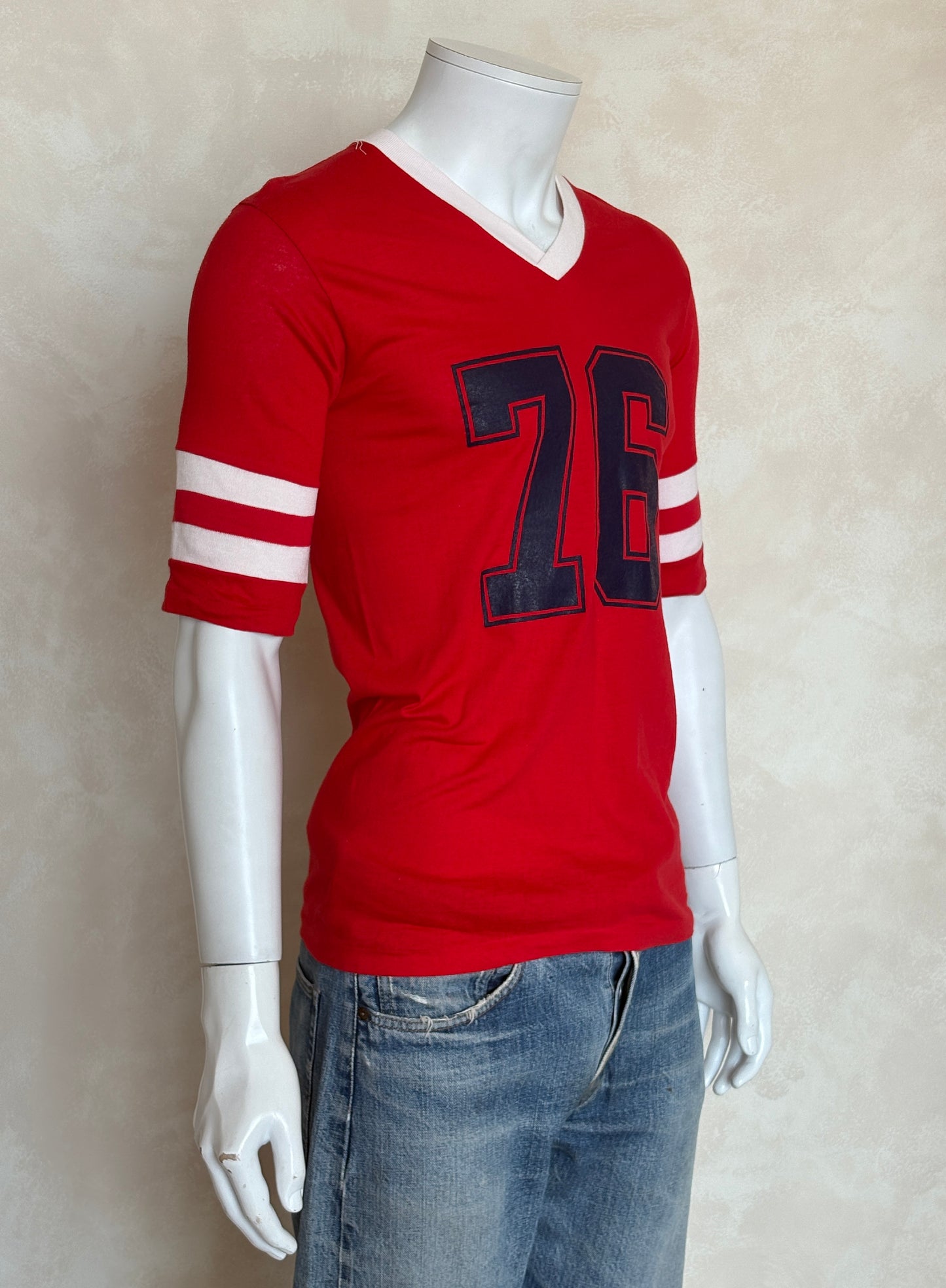 Vintage 70s  Playboy 76 Jersey T-Shirt Red 70s Style Football Tee – Med