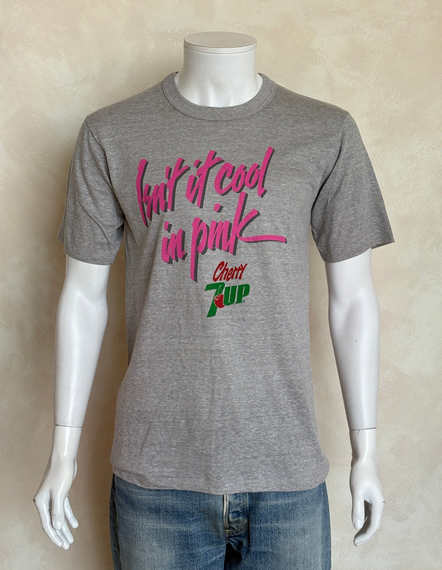 Vintage Cherry 7UP T-Shirt 80s “Isn’t It Cool in Pink” Soda Graphic Tee. Soft Drink Promo. Large