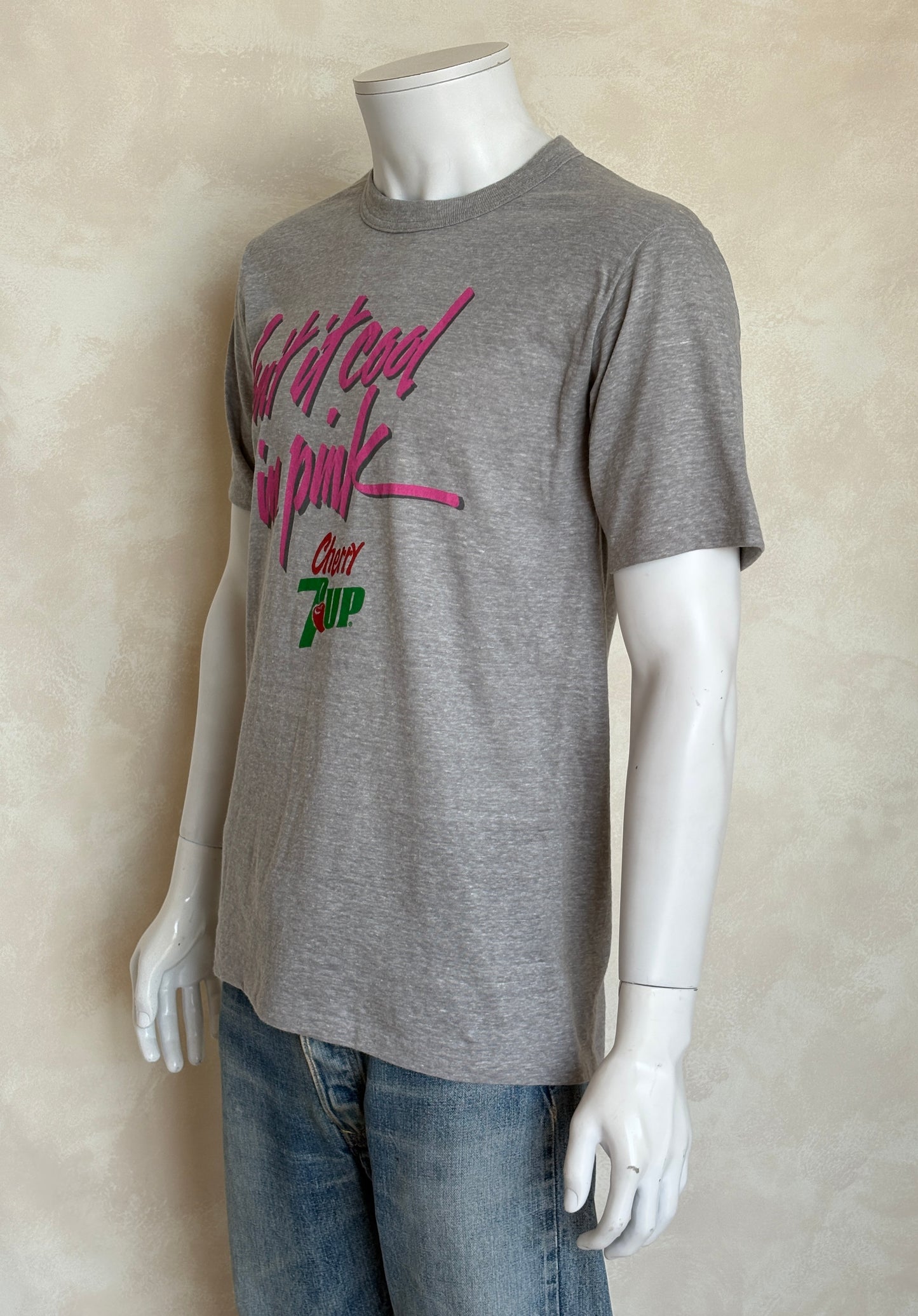 Vintage Cherry 7UP T-Shirt 80s “Isn’t It Cool in Pink” Soda Graphic Tee. Soft Drink Promo. Large