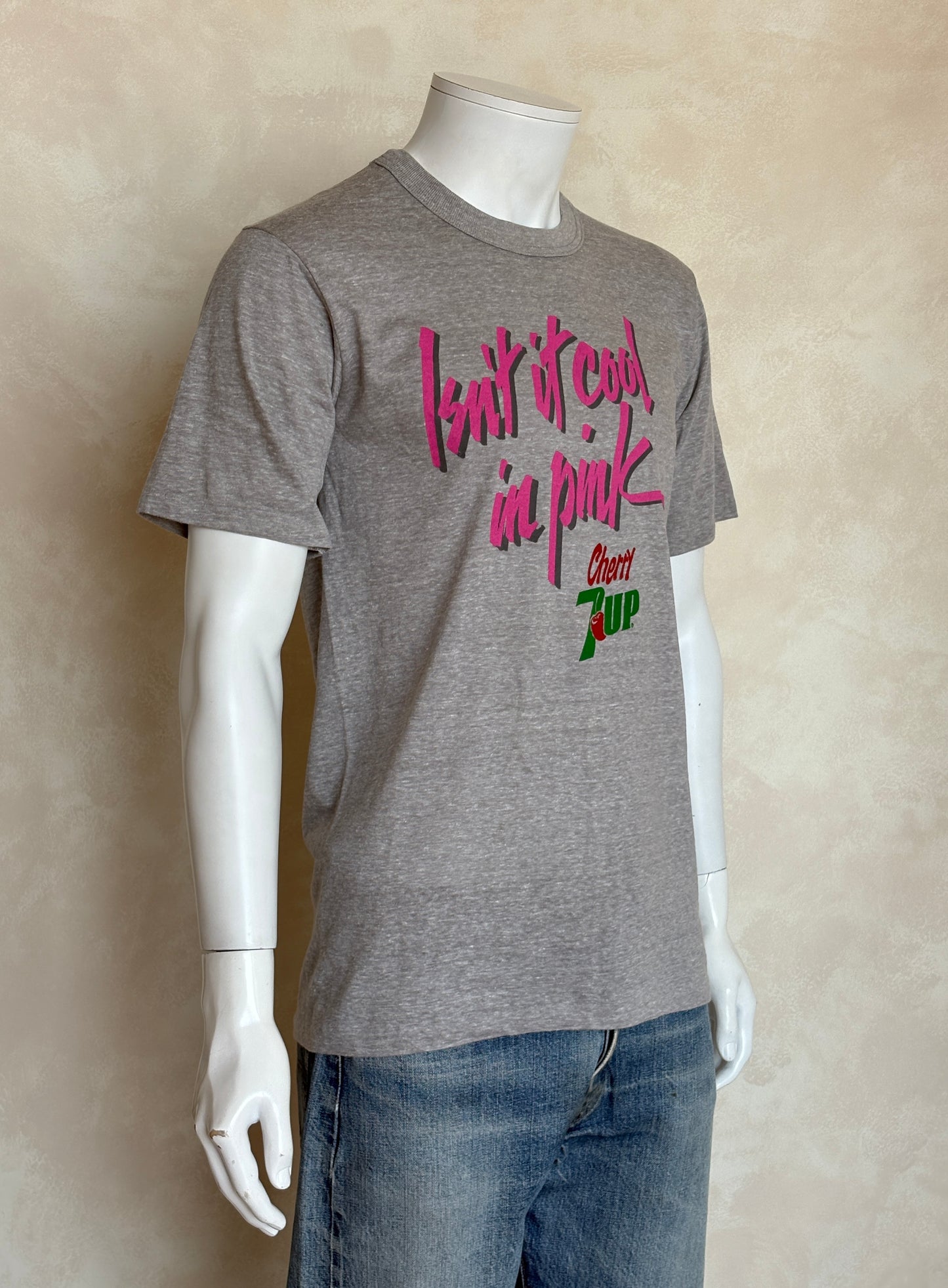 Vintage Cherry 7UP T-Shirt 80s “Isn’t It Cool in Pink” Soda Graphic Tee. Soft Drink Promo. Large