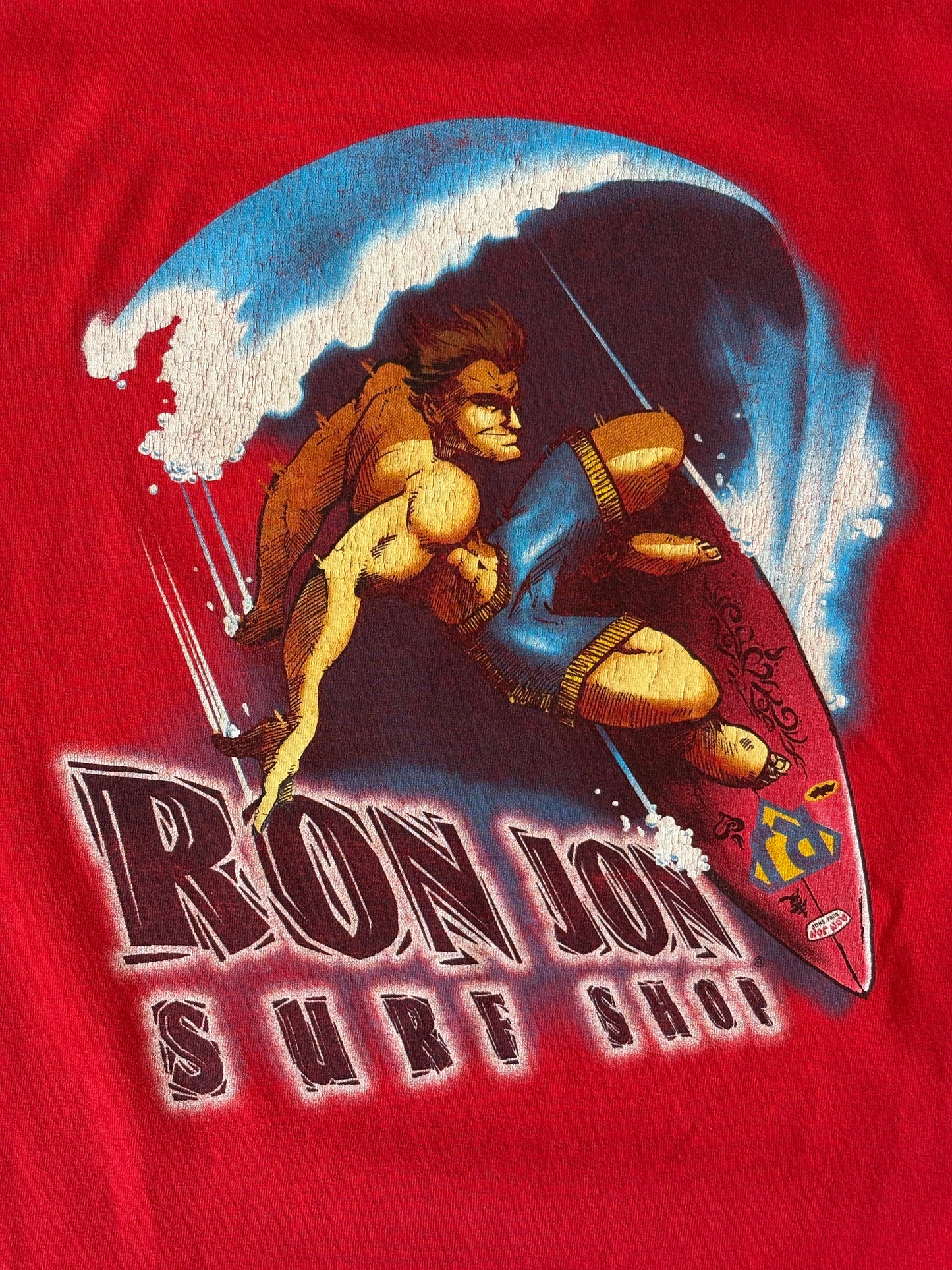 Vintage Ron Jon Surf Shop tee – bold comic-style surfer graphic with pure 90s beach energy. Large